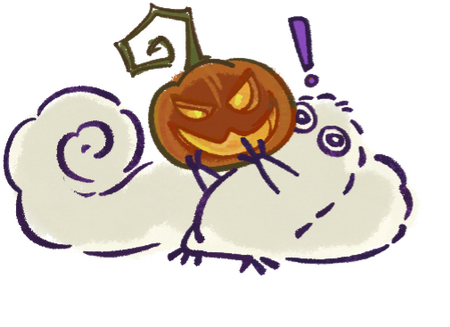 Brushbug is holding a pumpkin