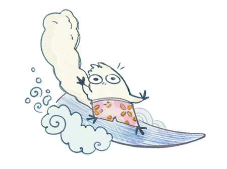 Brushbug is walking forward. to the viewer's left, and wearing a santa hat